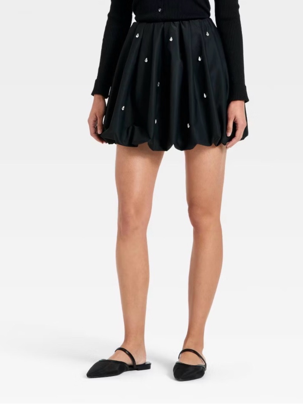 a new day Black Bubble-Hem Mini Skirt with Teardrop Accents